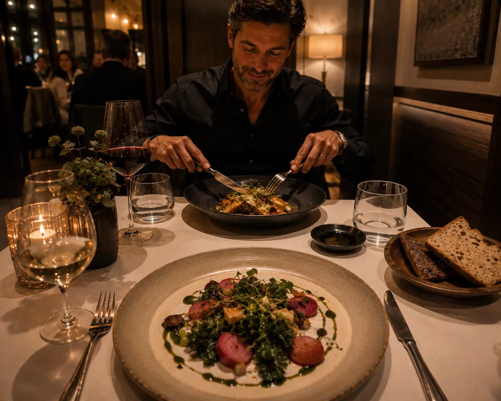 Blick aus Sicht einer Escort Lady beim Dinner-Date in einem eleganten Restaurant